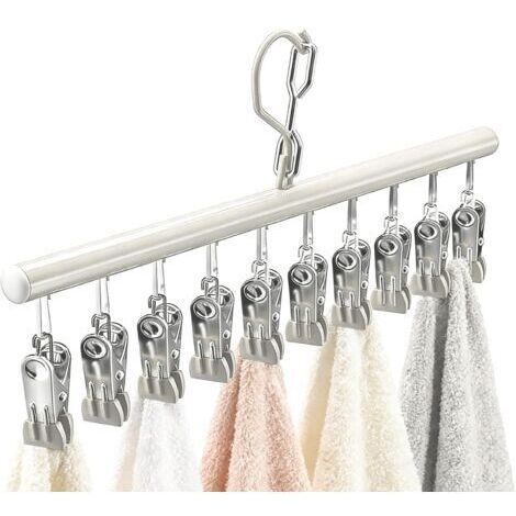 BUNTHAUS Porte vêtements  Cintre avec clips, organisateur de rangement pour jupes et pantalons avec 10 clips robustes, support à linge pour placard, armoire