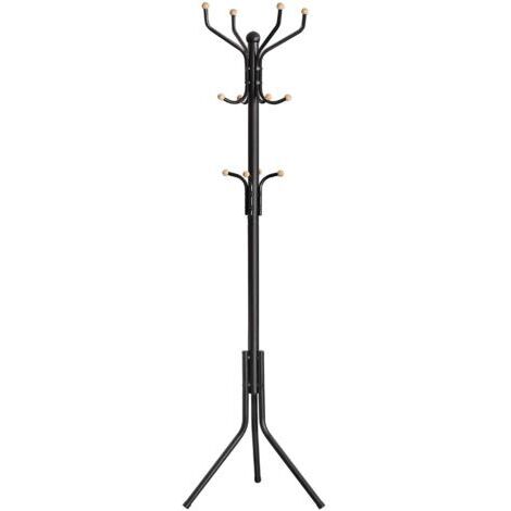 BUNTHAUS Portemanteau, Portant à Vêtement d’Entrée, en Métal, sur Pieds, 182 cm, avec 12 Crochets Arrondis, pour Vêtements, Manteaux, Chapeaux, Sacs, Noir