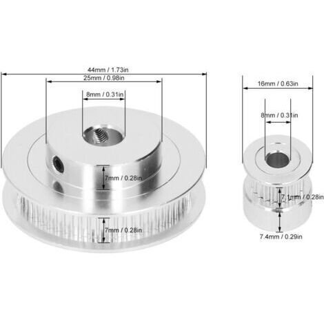BUNTHAUS Poulie de synchronisation en alliage d'aluminium GT2, 2 jeux de roues synchrones avec 2 pièces de longueur 200mm largeur 6mm, courroie 8mm alésage intérieur