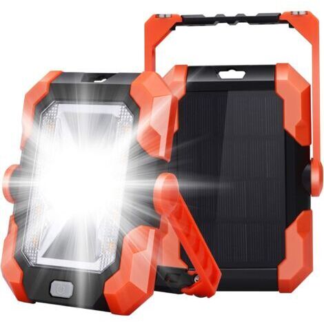 BUNTHAUS Projecteur LED Rechargeable Charge Solaire USB Projecteur Chantier Lumière Lampe de Travail Lanterne Portable avec 4 Modes SOS Rotation à 360° Poignée Réglable et Magnétique pour Camping