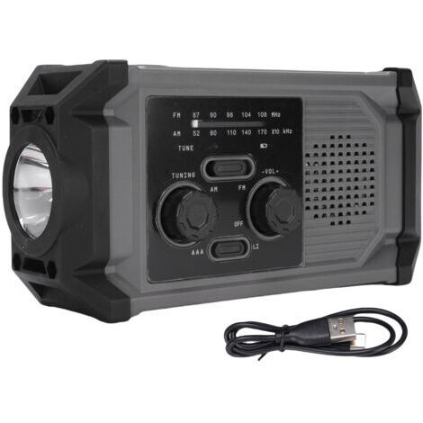 BUNTHAUS Radio solaire à manivelle multifonctionnelle IPX4, étanche, Modulation de fréquence AM d'urgence avec lampe de poche LED