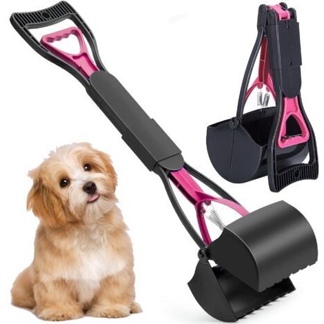 BUNTHAUS Ramasse-crottes, 60 cm, avec long manche solide et pince dentelée, pliable, pour ramasser les déjections des chiens et chats (rose).
