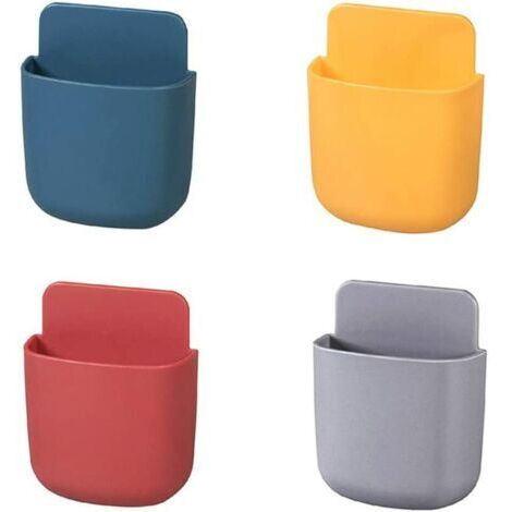 BUNTHAUS Range Telecommande Mural 4 Pièces Support Telecommande Mural Boîte Rangement pour Télécommande Auto Adhésive Support de Téléphone Portable Mural, 4 Couleurs
