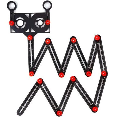 BUNTHAUS Règle de mesure multi-angle avec Trou de Positionnement, gabarit de mesure en alliage d'aluminium réglable sur 12 côtés, Multi Angle Template Tool, règle pliante à et localisateur de poinçon