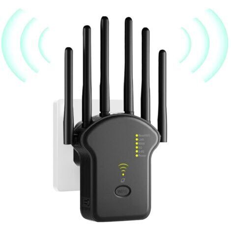 BUNTHAUS Répéteur WiFi, Amplificateur WiFi, Repeteur WiFi Puissant 1200Mbps Double Bande 5GHz & 2.4GHz, WiFi Booster, WiFi Extender avec 6 Antennes, LAN/WAN Ports, Mode Répéteur/Routeur/AP