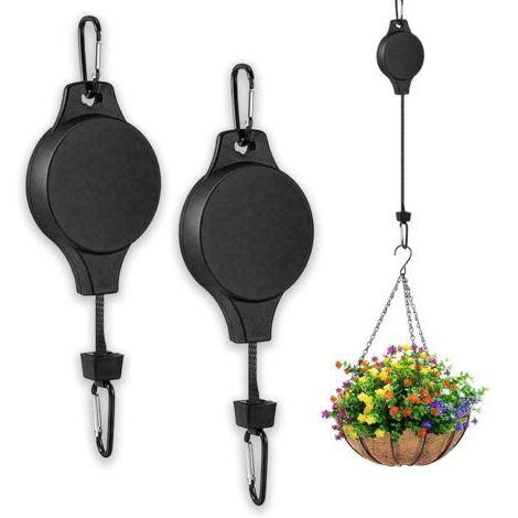 BUNTHAUS Rétractable Poulie pour Plante, 2 pièces Poulies de Plantes Crochet pour pots de fleurs Suspension pour plantes Suspension pour pots de plantes, mangeoire pour oiseaux (noir)