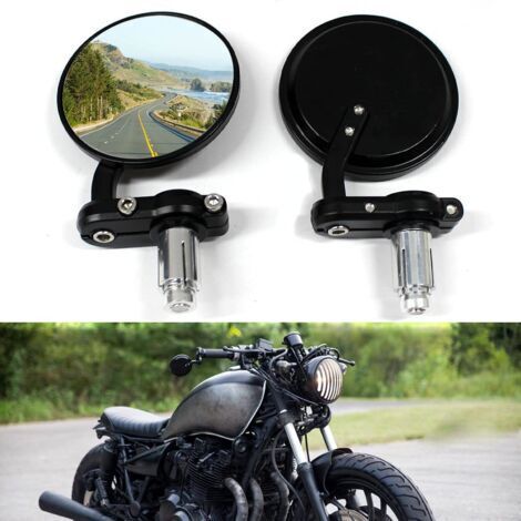 BUNTHAUS Retroviseur Moto Rond, 7/8\" 22mm Rétroviseurs Moto Embouts de Guidon Noir Latéraux Miroirs Universel pour Vélo Moto Croiseur Scooter Café Racer