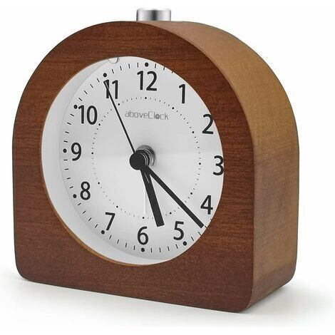 BUNTHAUS Réveil Matin à Piles Fonction Snooze Réveil Bois de Voyage Lumineux Réveil Analogique Silencieux sans Tic-Tac Horloge à Aiguilles Alarme Sonore Croissante - Bois Sombre