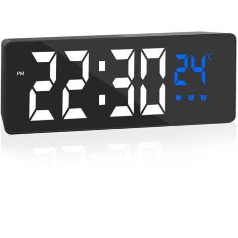 BUNTHAUS Réveil numérique, Grand écran avec Affichage de la température, Horloge de Chevet, réveil alimenté par USB, réveil avec 3 Modes de répétition, 12/24 Heures, intensité Automatique la Nuit,