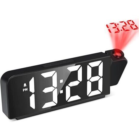 BUNTHAUS Reveil Projecteur Plafond, Reveil Projecteur 180°, Réveil Projection avec Température, 4 Niveaux de Luminosité Réglable Horloge NuméRique LED