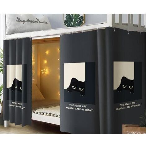 BUNTHAUS Rideau de Lit Epaissis Rideau Occultant pour Lit Superposé ou Lit Cabane Ciel de Lit Moustiquaire Etanche Rideau Opaque Anti-poussière Anti-Insectes pour Dortoir d'Étudiants, 1,152m, Chat Noi