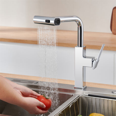 BuntHaus Robinet de Cuisine avec Douchette Extractible Mitigeur Cuisine avec 3 Jets au Choix Rotatif à 180° Mitigeur d'Evier Chromé en Acier Inox Durable