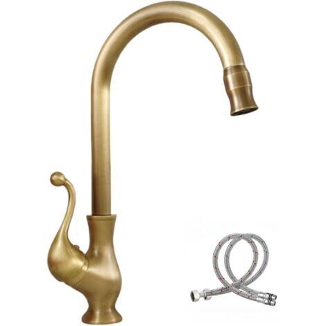 BUNTHAUS Robinet de Cuisine Bronze Antique, Mitigeur Monocommande D'évier Cuisine Laiton Rétro,Robinet Mélangeur Lavabo Salle de Bain Cuivre