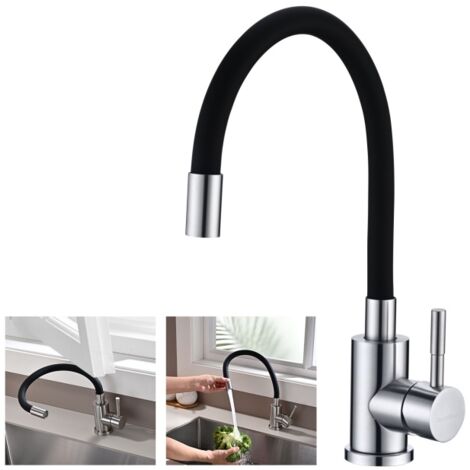 BuntHaus Robinet de Cuisine Mémoire de Forme Mitigeur d'évier Courbe en Silicone Noir Mitigeur de Cuisine Flexion Arbitraire Pivotant 360°