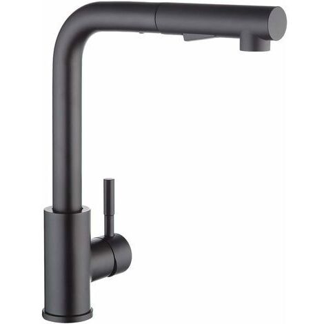 BUNTHAUS Robinet de cuisine noir mat avec douchette extractible – Bec rotatif 360° – Acier inoxydable SUS304 – 2 jets pour lavage efficace