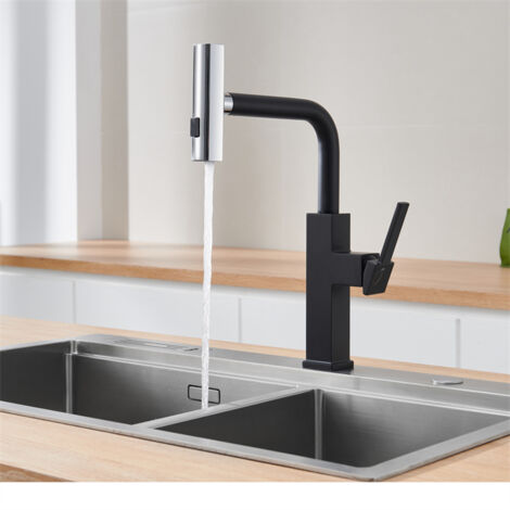 BuntHaus Robinet de Cuisine Noir Mitigeur de Cuisine avec Douchette Extractible Mitigeur d'évier avec 3 Jets aux Choix Rotatif 360°Moderne