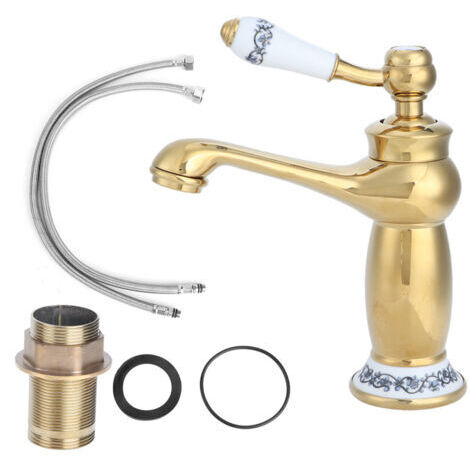 BUNTHAUS Robinet de lavabo en laiton doré Antique élégant, robinet d'eau chaude et froide pour usage de salle de bains d'hôtel à domicile