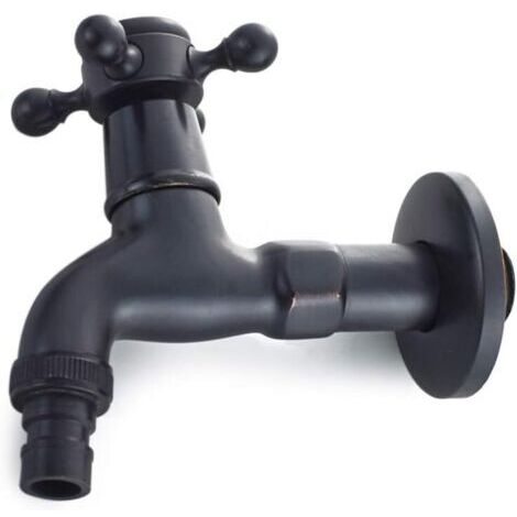 BUNTHAUS Robinet de Machine à Laver en Laiton avec Bec d'évier G1/2 - Robinet de Vadrouille à Poignée Croisée Antique pour Lavabo Jardin (Noir)