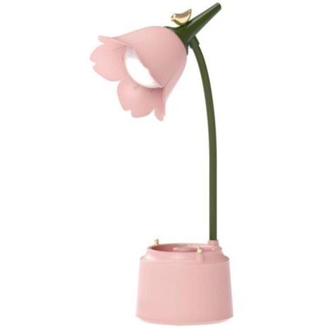 BUNTHAUS (Rose) Lampe de bureau LED pour enfants, lampe de bureau rechargeable USB fleur et oiseau, lampe de lecture avec capteur dimmable et tactile, lampe de décoration de chambre