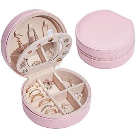BUNTHAUS (Rose)Boîte à Bijoux, Petit Boite a Bijoux Femme, Boite a Bijoux de Voyage avec Miroir, Coffret à Bijoux en Cuir PU pour Bagues, Boucles, d'oreilles, Colliers, Bracelets