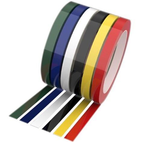 BUNTHAUS Rouleau de 66 m de long, lot de 6, ruban adhésif graphique de 3 mm (1/8 pouce) de large pour tableau blanc, quadrillage, rayures, art électrique, ruban pour artistes