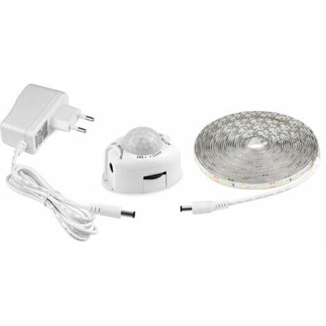 BUNTHAUS Ruban Led Avec Détecteur De Mouvements, Bande Led Flexible Autocollante,étanche IP65 Avec Alimentation 12V Barre Lumineuse Pour Chambres, Salons, Cuisines, Armoires Et Décoration (5M, blanc)