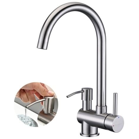 BuntHaus Rubinetto da Cucina con Erogatore di Sapone Miscelatore da Cucina Girevole a 360° Miscelatore per Lavello in Acciaio Inossidabile Spazzolato Resistente