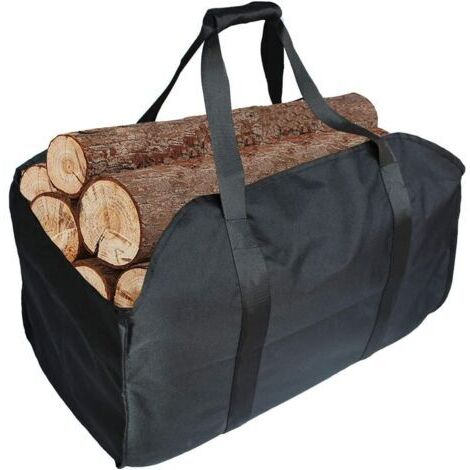 BUNTHAUS Sac à bois de chauffage de qualité supérieure, fabriqué en polyester, panier à bois portable, sac de cheminée pliable, sac de cheminée étanche (noir)