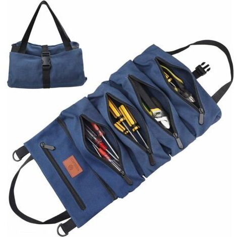 BUNTHAUS Sac à outils enroulable en toile multifonction pour clés Bleu