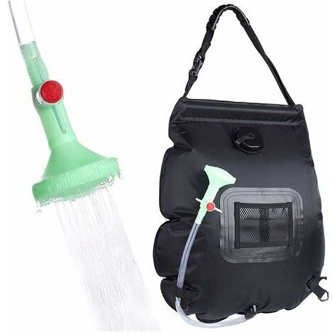 BUNTHAUS Sac de douche à l’énergie solaire - Chauffage solaire - Idéal pour les voyages et la randonnée (avec buse marche/arrêt) - 20 L