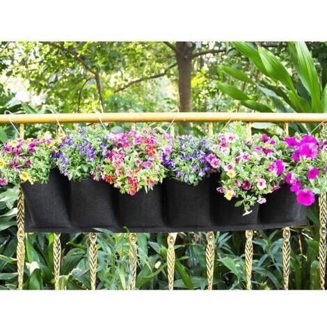 BUNTHAUS Sac de Plantation Vertical, Jardin Sac à Plantes Mural Jardinière Suspendue Balcon Pot à Suspendre Intérieur Extérieur Fleur 6 Poches (Noir)-Fei Yu