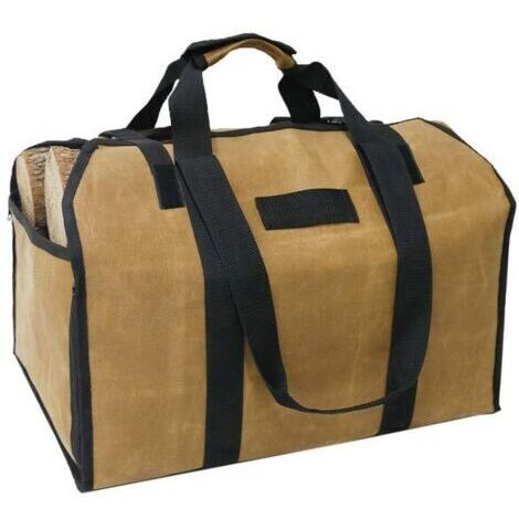 BUNTHAUS Sac de Transport pour Bois de Cheminée - Robuste avec Poignées et Sangle de Sécurité pour Camping et Intérieur - Support en Bouleau, Marron