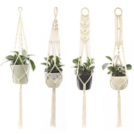 BUNTHAUS Sac en filet pour pot de fleurs, corde suspendue en corde de coton bricolage tissée à la main, panier suspendu en pot de fleurs en corde de coton créative (Contient uniquement des longes)