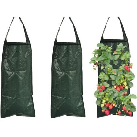 BUNTHAUS Sacs à Plantes 3 Pièces Sacs de Plantation 10 Trous Respirant Sac Fraise Suspension Verticale pour Fraises, Tomates, Plantes Potagères (Vert Foncé)