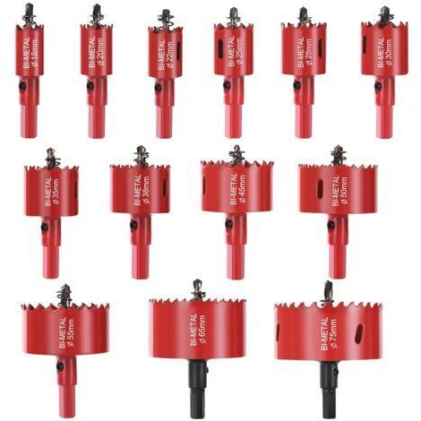 BUNTHAUS Scie cloche et trépan 13 PCS avec 13 Mandrins, 13 Clé Hexagonale et 13 ressorts, Lame de Scie Ø18-75mm