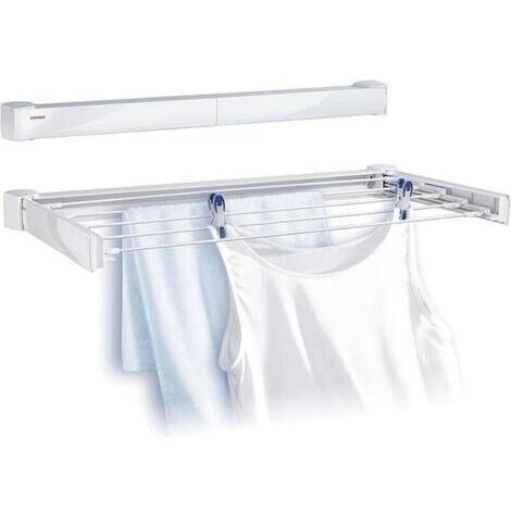 BUNTHAUS Séchoir mural, sèche Linge dépliable avec 5 Barres de 60 cm, étendoir à linge robuste pour intérieur et extérieur, longueur d'étendage de 3 mètres