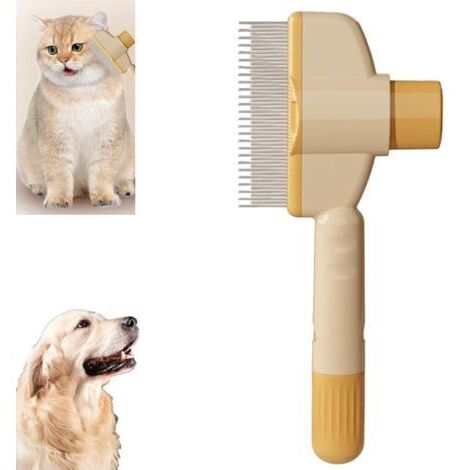 BUNTHAUS Self-Cleaning Pet Flea Comb Grooming Brush, Pet Hair Removal Comb Flea Comb,(Yellow)