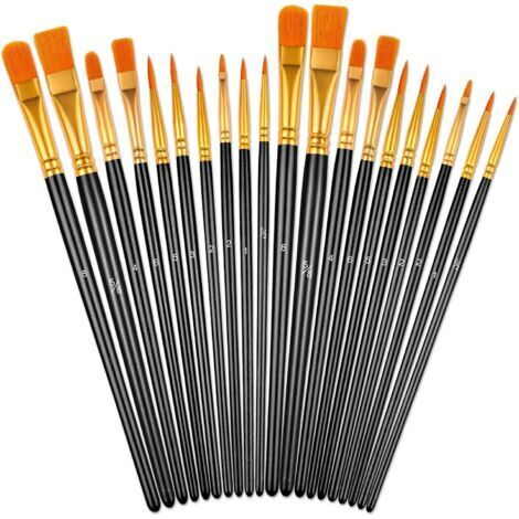 BUNTHAUS Set de Pinceaux Peinture, 20 Pinceau d'artiste avec Poils en Nylon et Manche en Bois, Pinceaux Peinture Acrylique, Aquarelle, Huile, Pinceau Brosse pour Nail Art Ongles, Visage (Black)