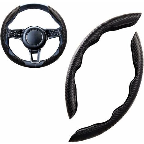 BUNTHAUS Sport Couvre Volant Voiture Forme Ronde & D Universel Suède/Fibre de Carbone Mode Housse Volant Voiture Segmentées Respirant Antidérapant 38cm(15\"), Noir