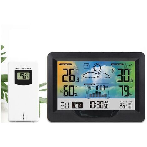 BUNTHAUS Station Météo Couleur Station Météo Intérieure Extérieure sans Fil avec Capteur,Thermomètre Hygromètre Moniteur Température Humidité-Noir