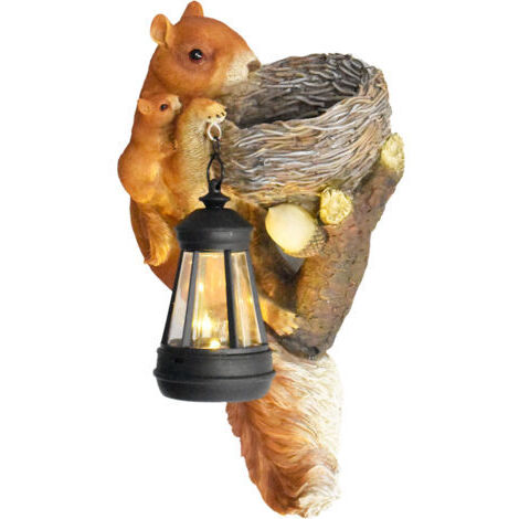 BUNTHAUS Statue d'écureuil solaire, décoration de jardin, 30 x 15 cm, figurine animale exquise, design authentique résistant aux intempéries, éclairage LED intégré pour allée, terrasse, balcon, maison