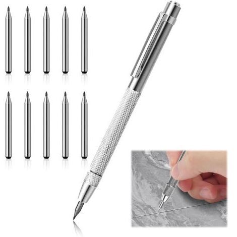 BUNTHAUS Stylos à Tracer en Carbure de Tungstène, Pointe a Tracer Livré avec 10 Pointes de Rechange, Parfait pour Tôle, Verre, Céramique, Acier Trempé et Plus