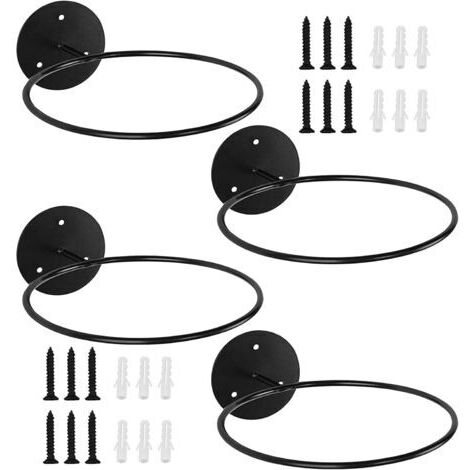 BUNTHAUS Support Ballon Mural 4 Pièces Rack à Billes Murales en Métal Porte Ballon Mural avec Vis Support Ballon Basket Football Rugby Volleyball (Noir)