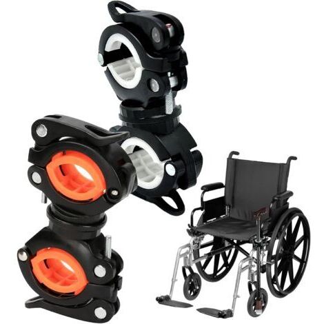 BUNTHAUS Support de canne pour déambulateur, 2 Pièces Déambulateu Pôle à Montage Latéral Réglable Rail Kayak à 360 ° Réglable et Rotatif Support de Canne de Marche pour Fauteuil