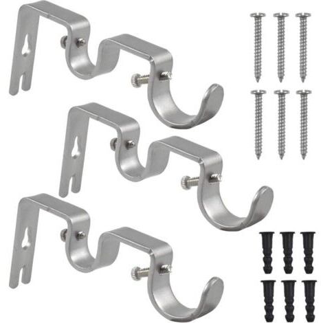 BUNTHAUS Support de tringle à rideau double 3 pcs – Acier laminé à froid – Capacité 25 lb – Argent – Installation facile avec vis