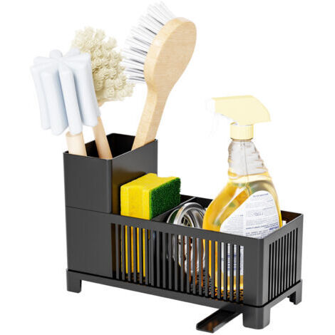 BUNTHAUS Support Eponge Evier Cuisine,Organisateur d'Éponge, Organisateur d'Évier en Plastique avec Plateau d'Égouttage Automatique pour Accessoires De Cuisine Éponge/Brosse/Porte-Savon