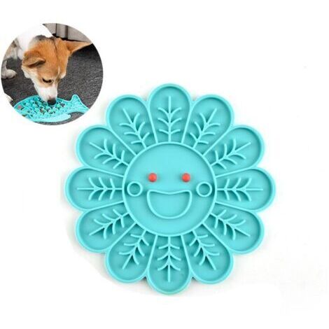 BUNTHAUS Tapis à lécher Bol pour chat Assiette pour animaux de compagnie Chien Tapis de nourriture lente en silicone Assiette pour animaux de compagnie Bol pour nourriture lente Fleur Bleu