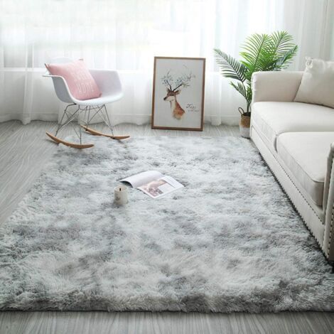 BUNTHAUS Tapis Chambre Tapis Modernes de Salon Soft Tapis à Poils Longs Moelleux Tapis Extra Doux et Confortable Tapis Antidérapant Intérieur Moelleux épais pour Salon (Gris Blanc, 140200cm)-Ensoleill
