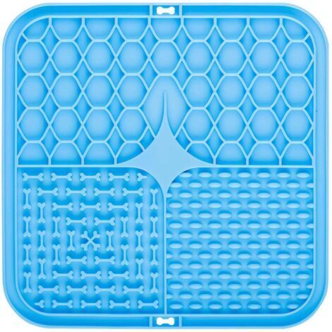 BUNTHAUS Tapis de Lèche Chien, 20x20cm Tapis Lécher pour Chien avec Spatule Silicone, sans BPA Tapis de Lechage pour Chat avec Ventouse pour Bain, Entraînement, Toilettage (Bleu)