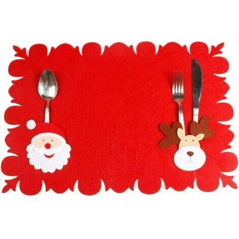 BUNTHAUS Tapis de Table père noël avec couteau et fourchette, couvercle en argenterie, poche pour fête de noël, ensemble de fête de noël